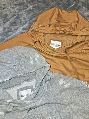 Chelsea DeBoer Distressed Hoodies — Congac & Heather Gray Set